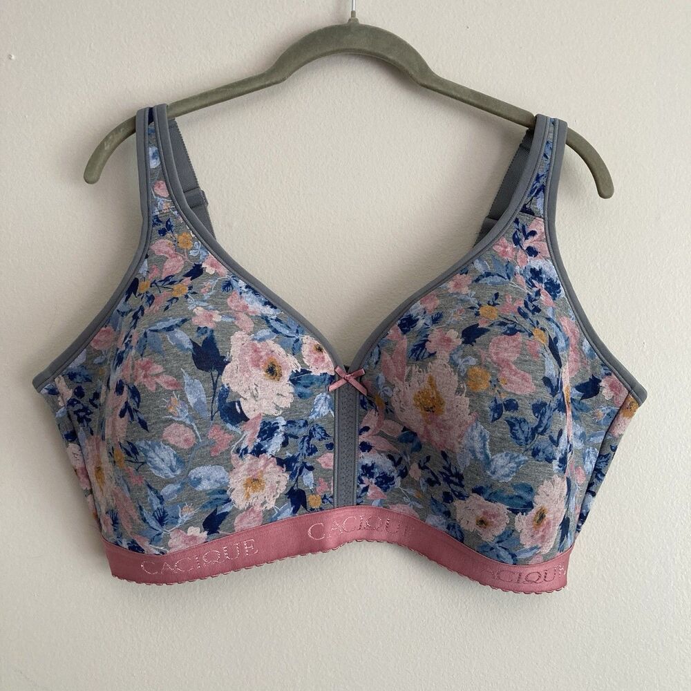 Cacique Floral Wireless Bra in Heather Gray, Pink and Navy